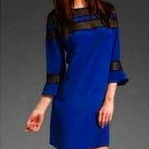 Elegant Blue and Black Lace Dress